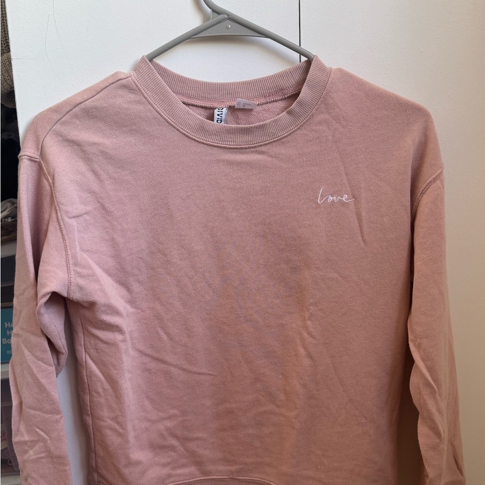 Pink Crewneck Sweatshirt with 'Love' Embroidery